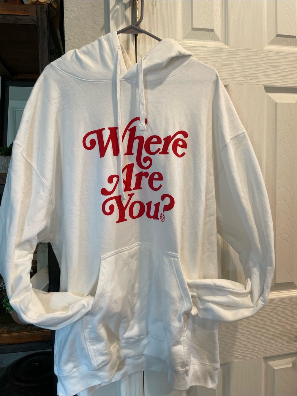 Blink 182 long sleeve
Pullover white hoodie “ Where are you and I’m sorry XXL